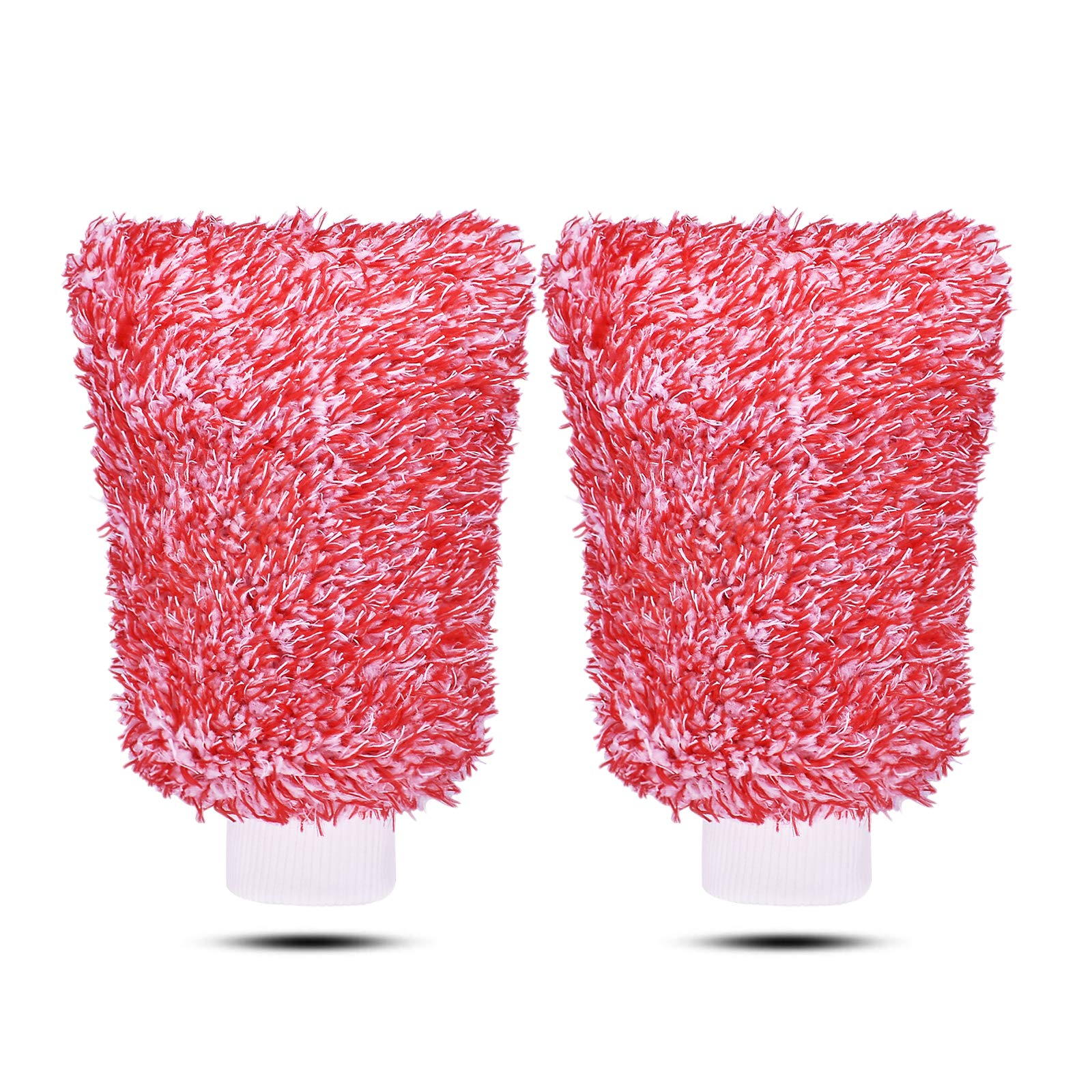 Mokani Microfiber Car Wash Mitt Cleaning Gloves Equipment Sponges, 2 Sets Professional Scratch Free Polishing Cleaning Mitts,Red