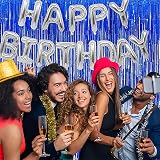 2Pcs Glitter Blue Foil Fringe Curtain Backdrop 1m x 2.5m view 2