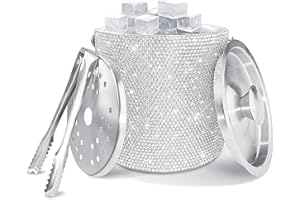 Bling Double Walled Stainless Steel Ice Bucket with Ice Tong & Lid [2 Liter] ，Shiny Insulated Ice Bucket Included Strainer Ke
