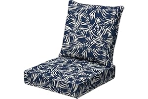 ARDEN SELECTIONS Arden earthFIBER Outdoor Deep Seat Cushion Set, 24 x 24, Rain-Proof, Fade Resistant, Deep Seat Bottom and Back Cushion for Chair, Sofa Navy Blue King Palm