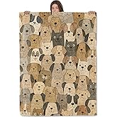 AHUCIZ Retro Dog and Cat Lightweight Throw Blanket, Cute Cartoon Animal Face, Warm Soft Cozy Flannel Blankets, Couch Bed Dorm Home Decor All Season Use, 60x50in, Beige, Gifts for Kids and Pet Lovers