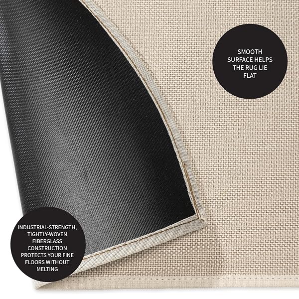 PLOW & HEARTH 32″X60″ HALF ROUND FLAME RESISTANT HEARTH RUG | 2 LAYER FIBERGLASS MAT | PROTECT HARDWOOD/CARPET FROM SPARKS & EMBERS WOOD STOVE (TAN)