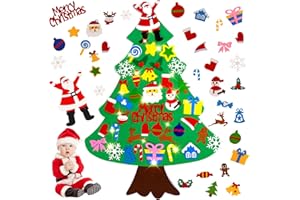 Srkmxzr Felt Christmas Tree for Toddlers, Felt Christmas Tree with Lights 28x40.9 Inch, 38Pcs DIY 3D Wall Hanging Christmas Trees for Toddler Baby Kid Child, Felt Craft Kits for Xmas Party Decor Gift
