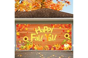 WAYYOGH Fall Garage Door Banner Decorations Extra Large Happy Fall Y'all Garage Door Cover Pumpkin Leaves Harvest Backdrop for Thanksgiving Party Autumn Outdoor Yard Hello Fall Holiday Supplies Decor 6x13ft
