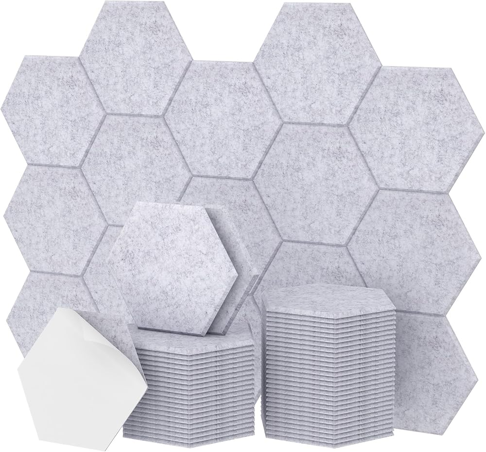 TONOR 48 Pack Hexagon Acoustic Panels Self-Adhesive 30x26x0.9cm Grey