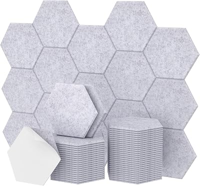 TONOR 48 Pack Hexagon Acoustic Panels Self-Adhesive 30x26x0.9cm Grey