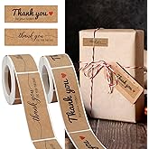 Fssqii 240pcs Thank You Stickers Rectangle Kraft Paper Thank You Labels Stickers for Gift Seal 1''x 3" Self-adhesive Labels for Packaging Sticker Tags for Shopping Small Business DIY Stickers(Style A)