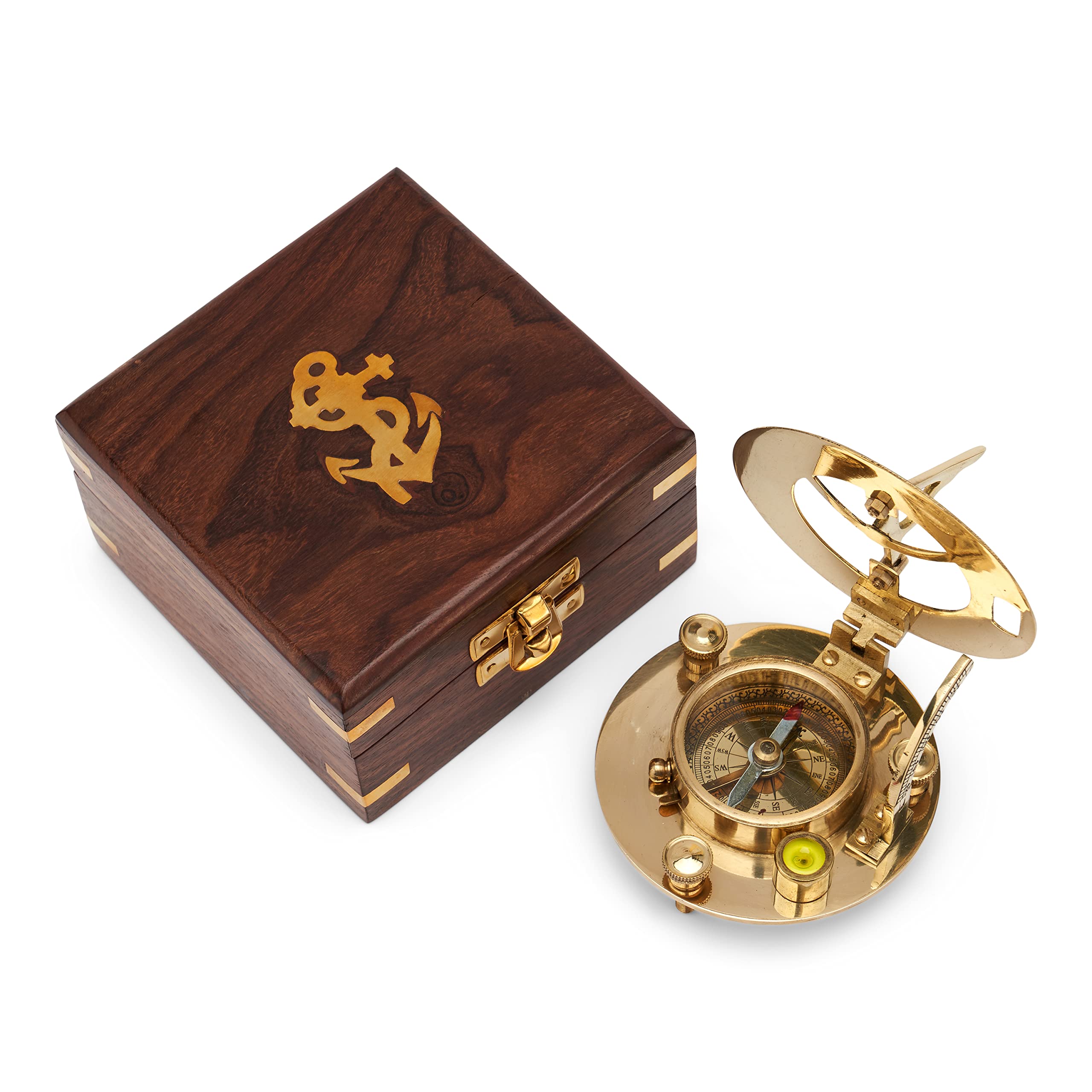NKlaus 7.5 cm Maritime Sundial Compass Brass Wooden Box Pocket Compass Pitch Compass 11682
