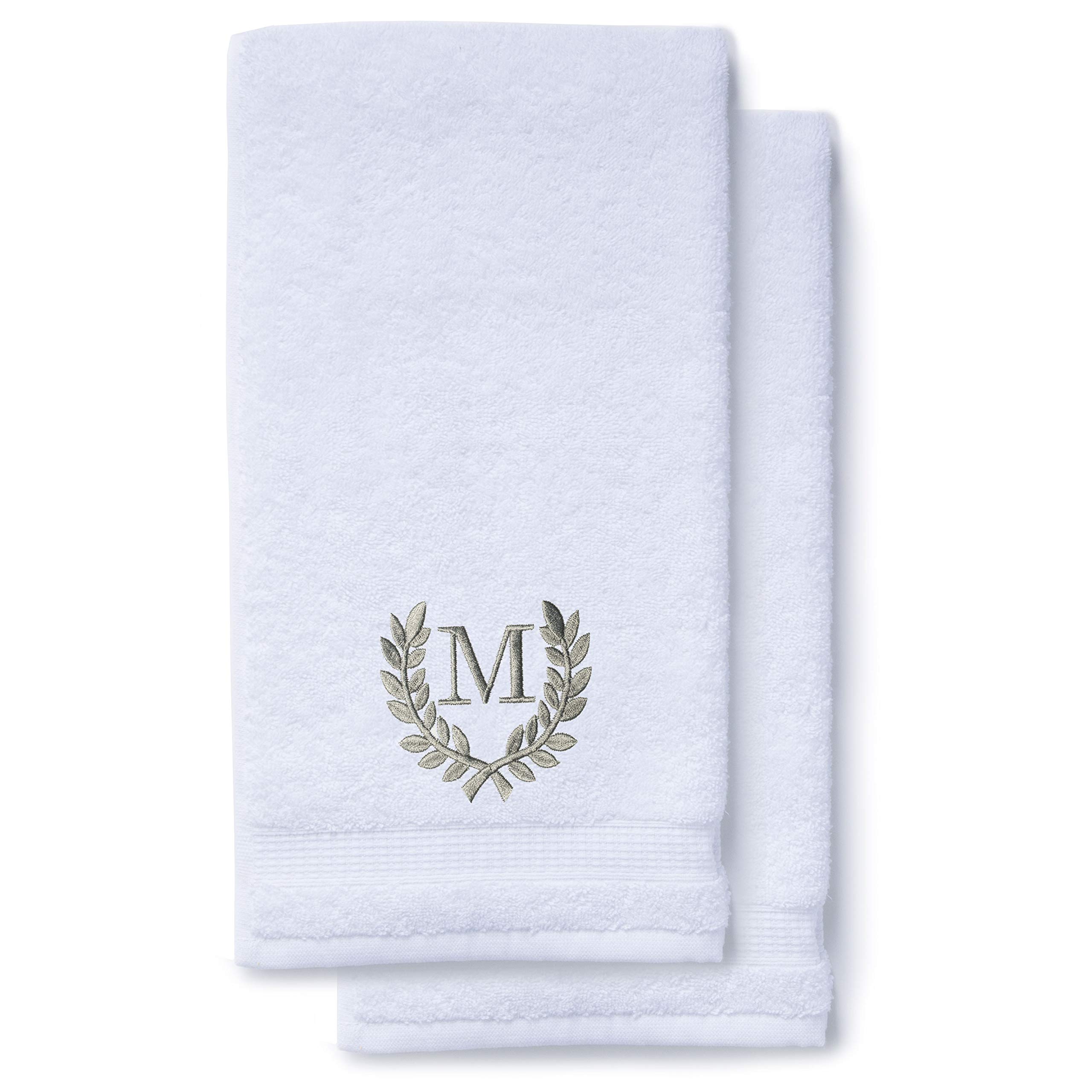 Decorative and Monogrammed Hand Towels for Bathroom Kitchen Makeup | Personalized Gift for Wedding-Bridal | Roman Font Custom Luxury Turkish Towel | Spa Collection, Oversized, 16 X 30 Inch, Set of 2