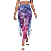Mermaid Leggings for Women Fish Scale Leggings High Waisted Full Length Pants for Halloween Dance Party