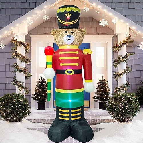 Ycolnaefllr 8 Foot Soldier Nutcracker Christmas Inflatable LED Light Up Decor Outdoor Holiday Decoration Blow Up Soldier Model Scene for Garden Indoor Porch Lighted Christmas Party