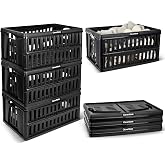 CleverMade Collapsible Utility Crates For Storage, 60L 3 Pack, Obsidian | Collapsible Crate for Bigger Loads | Supports 75 lb with Reinforced Base Bracing | Stack 3 High | Folds to 2.75 Inches