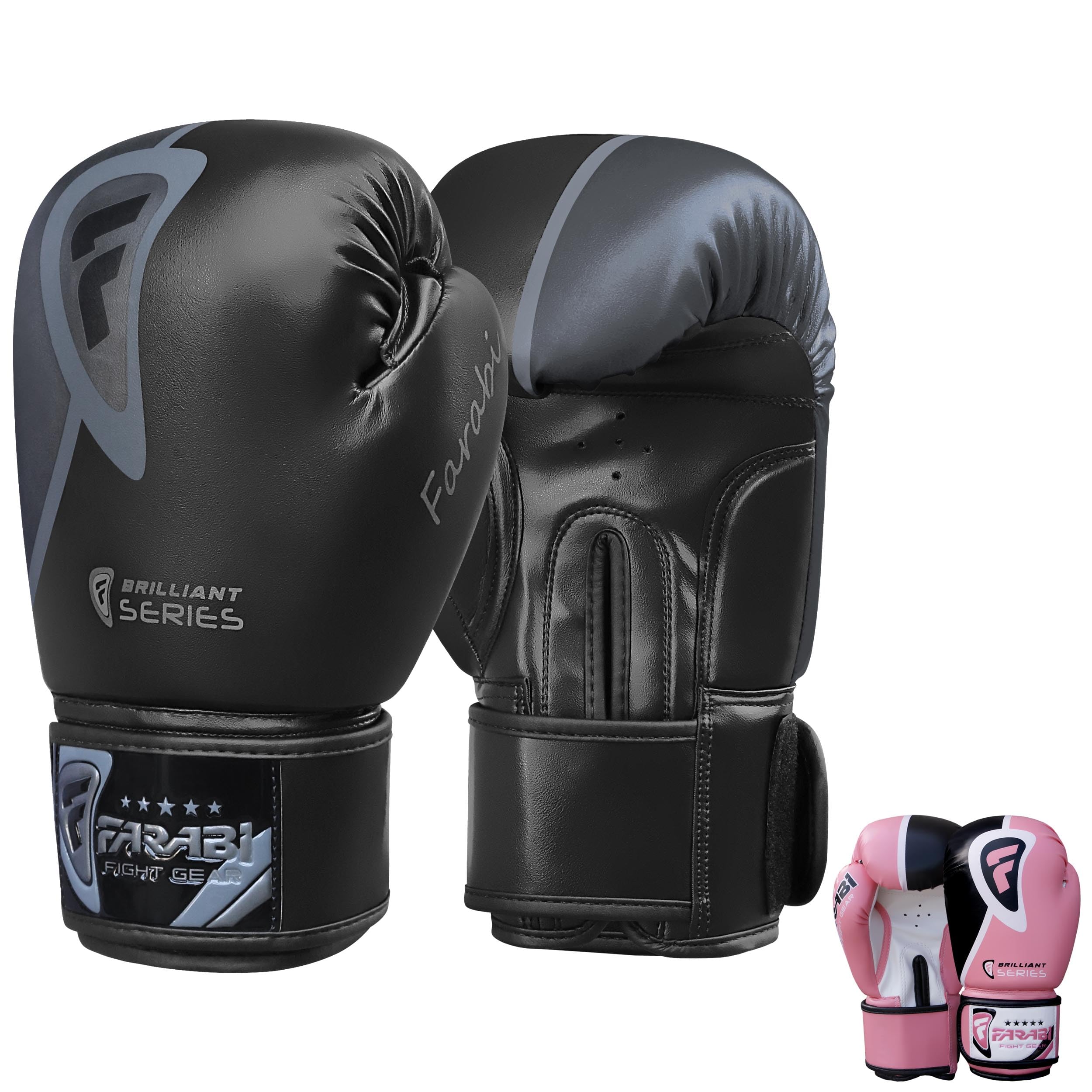 Farabi Sports Women's Boxing Gloves - 8-12-14-16 oz, Ladies Punching Gloves for Kickboxing, MMA, Muay Thai & Training (Black, 16-oz)
