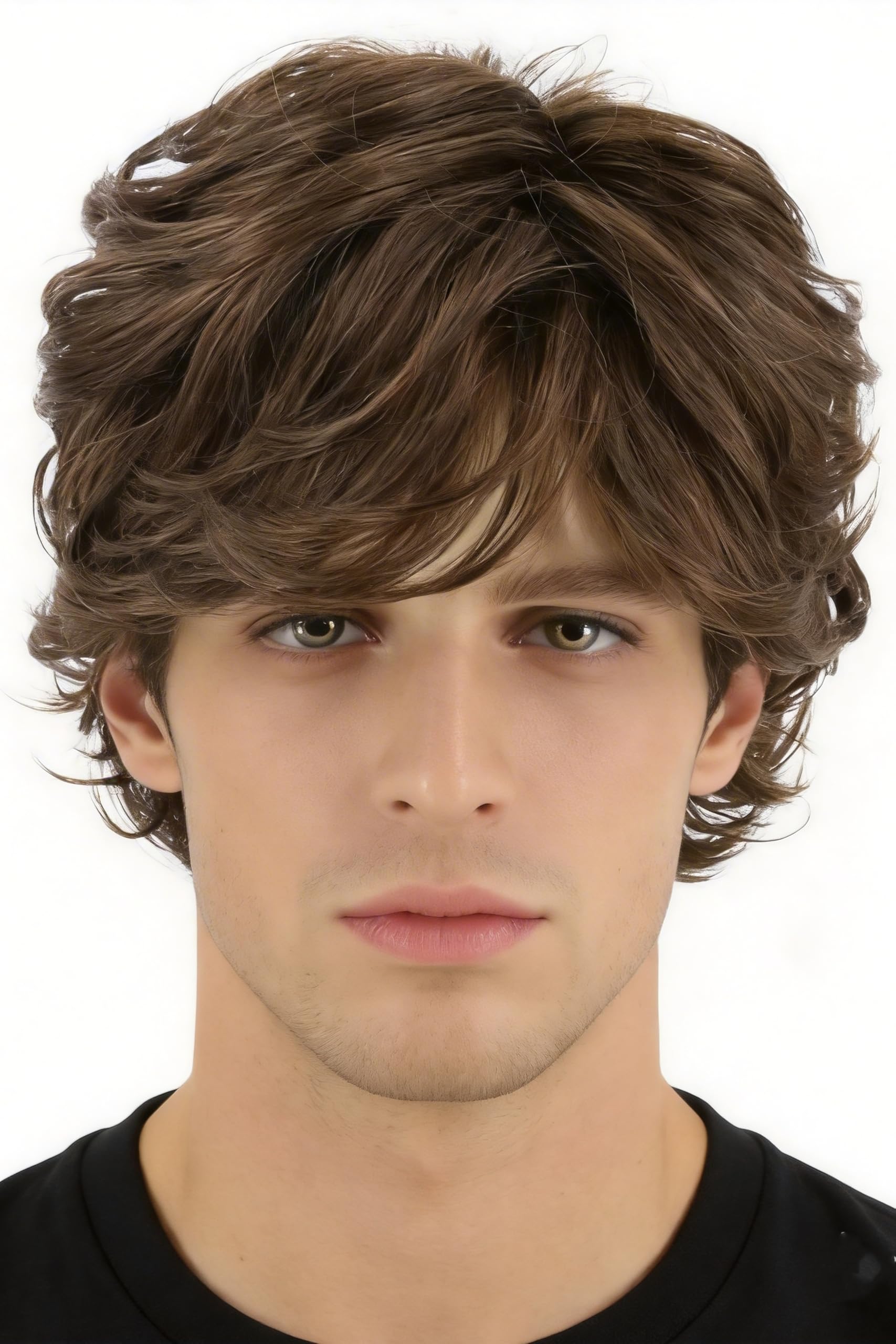 LeMarnia Men's Light Brown Short Curly Layered Synthetic Wig Halloween Cosplay Wig — image 1