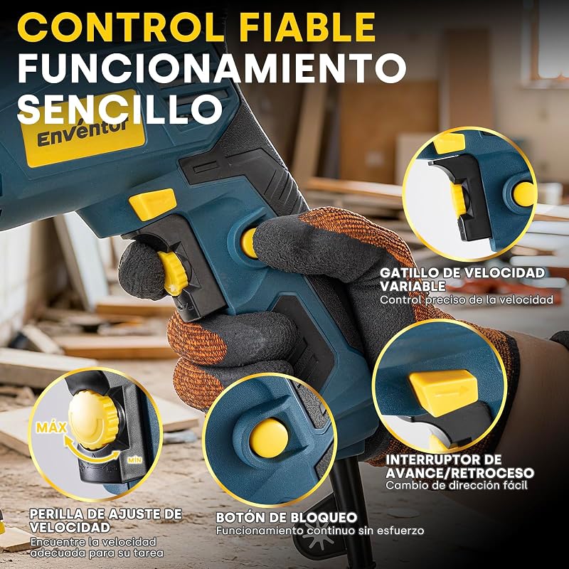 Taladro Percutor con Cable 750W, Mango Auxiliar de 360°