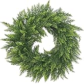 22 Inch Green Faux Norfolk Cedar Christmas Wreaths for Front Door,Real Touch Artificial Winter Wreath Green Pine Wreath for Indoor Outdoor Wall Porch Festival Farmhouse Home Holiday Decor.