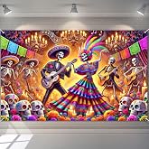 BlissYard Dia de Los Muertos Banner 71x43 in Skeleton Party Decor | Day of the Dead Background and Sugar Skull Fiesta Banner for Fiesta, Photo Booth and Wall, Skeleton Design