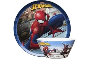 Zak Designs Marvel Comics Spider-Man - Kids Dinnerware Set, Including 10in Melamine Plate and 27oz Bowl Set, Durable and Break Resistant Plate and Bowl Makes Mealtime Fun (Melamine, BPA-Free)