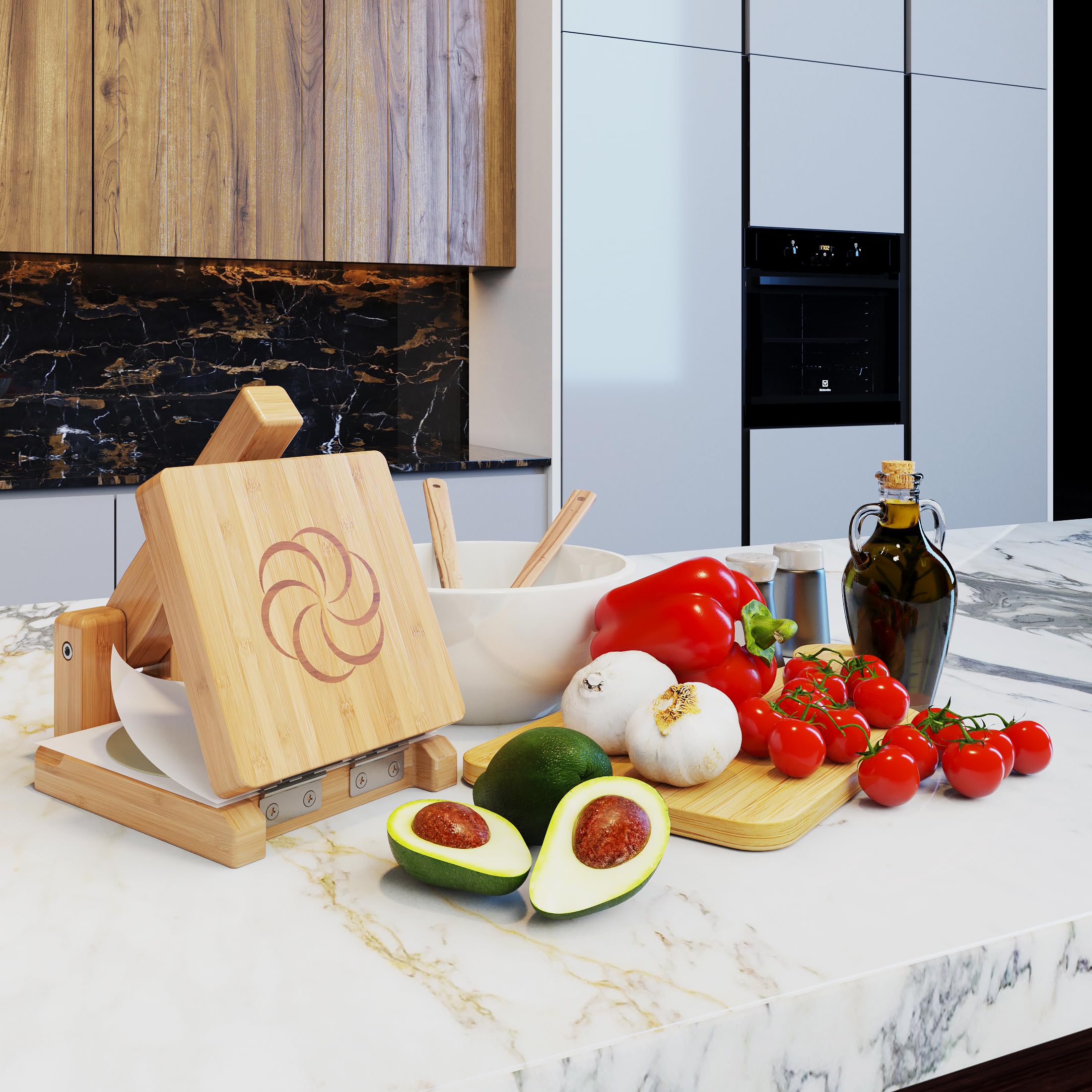 Wooden Tortilla Press Mexican Tortillera Presser Made from Natural Food-Grade Bamboo Wood Pataconera with Recipes eBook (Square 6