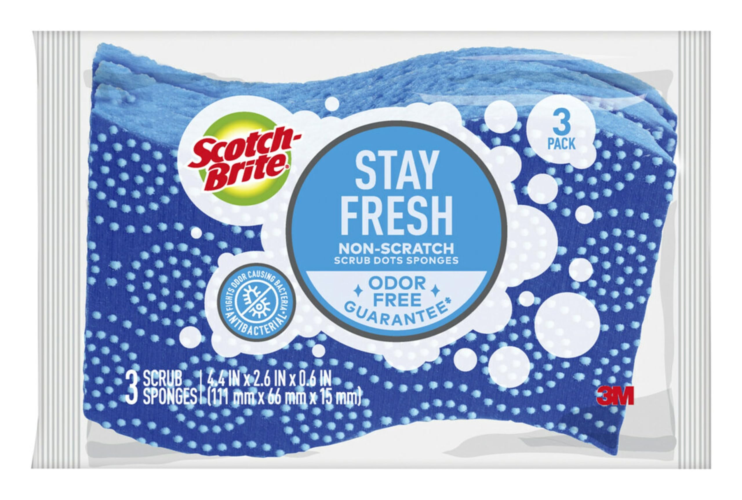 Scotch-Brite Scrub Dots Non-Scratch Scrub Sponge, Rinses Clean, for Washing Dishes and Cleaning Kitchen, 3 Scrub Sponges