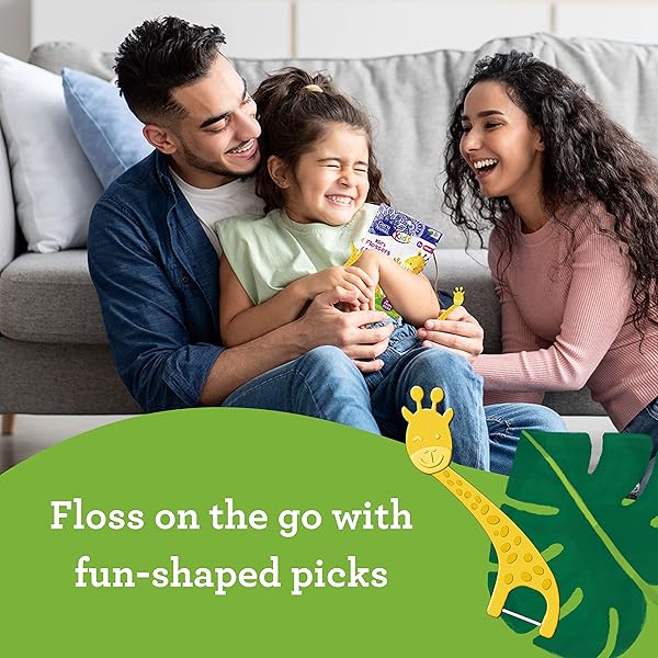 GURUNANDA DENTAL FLOSS PICKS FOR KIDS, EXTRA-LONG GIRAFFE-SHAPED PICKS, FLUORIDE-FREE, ANTI-SLIP & SHRED-RESISTANT DESIGN & ECO-FRIENDLY HANDLE & BERRY FLAVOR, IDEAL FOR AGES 3+, 90 COUNT (PACK OF 1)