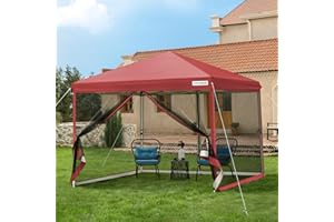 VIVOHOME 8x8ft Easy Pop-Up Canopy, Outdoor Screen Tent with Mosquito Netting, 2 Zipper Doors, and Roller Bag for Yard Camping