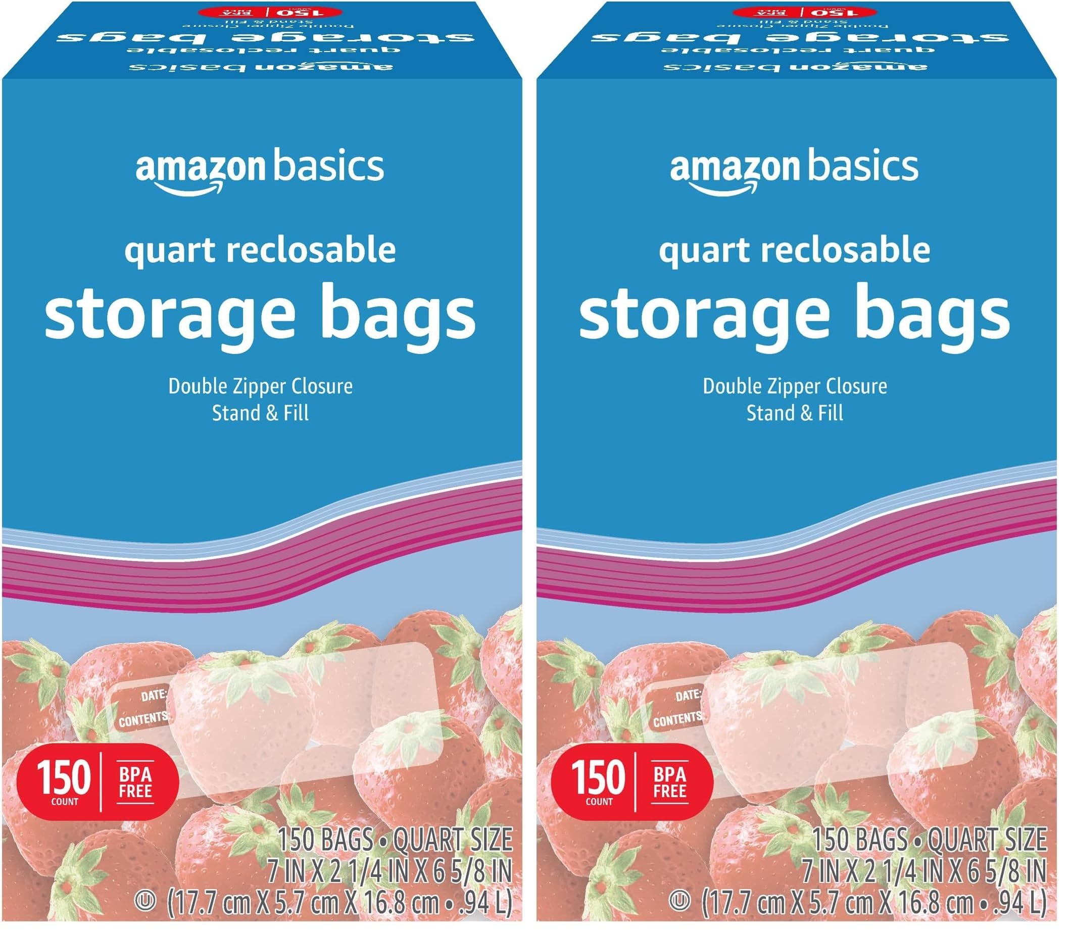 Amazon Basics Quart Food Storage Bags, 150 Count