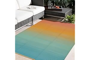 Anidaroel Ombre Camping Rug for Outside RV, 8x10ft Waterproof Outdoor Rug for Patio Clearance, Reversible Plastic Straw Outside Area Rug for Deck, Camper, Picnic, Beach(Orange&Blue, 8'x10')