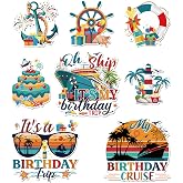 Birthday Cruise Door Magnets, 8 Pcs Magnets for Cruise Ship Cabins | Nautical Artwork with Cake, Balloons, Anchors, and Lighthouse for Stateroom Identification and Festive Cabin Decor