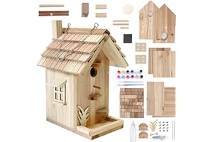 Rioychan DIY Birdhouse Building Kit for Adults, Wooden Bird Houses to Paint for Kids, Outdoor Woodworking Kits Adult Crafts for Outside(Wood, 6.5in)