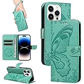 Caseurban Wallet Case for iPhone 16 pro with Card Holder, Premium PU Leather, Kickstand, Detachable Wrist Strap, Shockproof Magnetic Flip Cover for Women Men (Green)