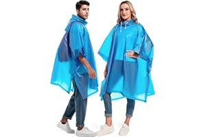 Borogo 2 Pack Rain Ponchos for Adults Reusable - Raincoats Survival Emergency Heavy Duty Rain Coat with Drawstring Hood