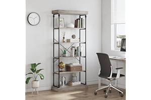 Garvee Industrial Bookshelf Tall Bookcase 6 Tier Storage Open Rack Shelf with Metal Frame Rustic Standing Bookshelves Large W
