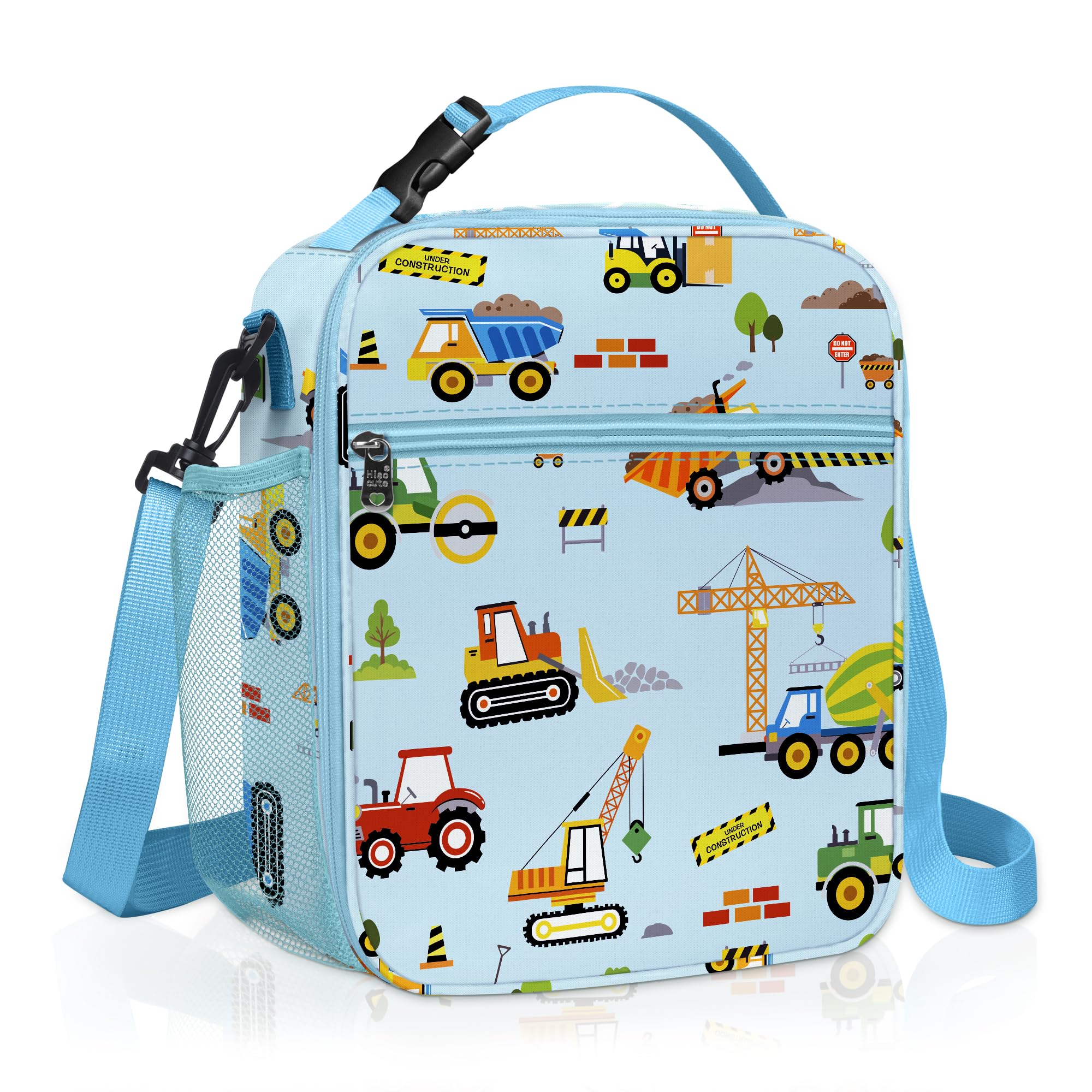 Clastyle Car Insulated Lunch Bag Truck Large Thermal Cooler Bag for Boy Picnic Lunch Box Tote, Blue Construction