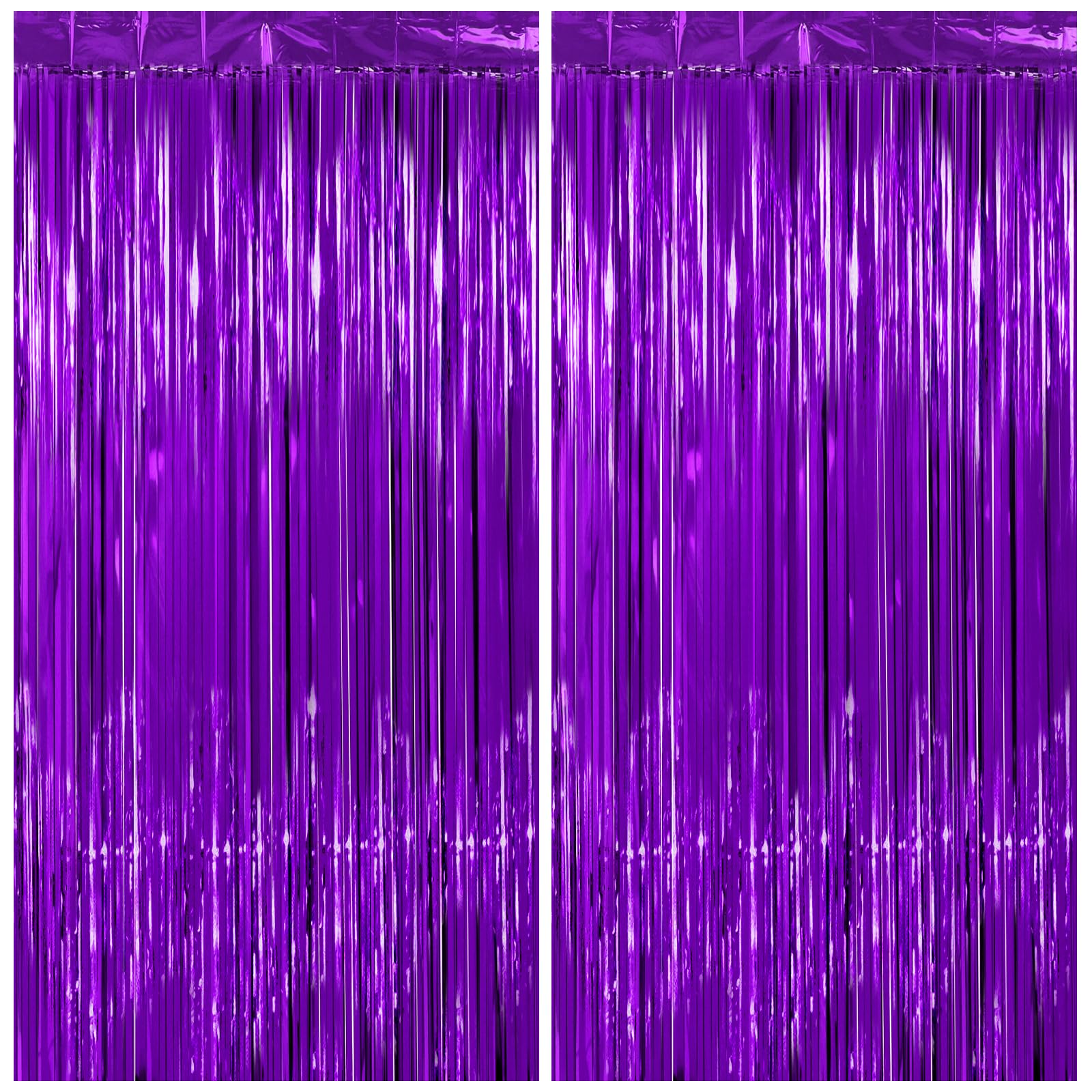 PatiCool Purple Streamers Party Decorations - Thicken 2 Pack 3.2 x 8.2 FT - Purple Tinsel Foil Fringe Curtains, Photo Booth Props Backdrops for Birthday, Halloween, Graduation Party Decorations