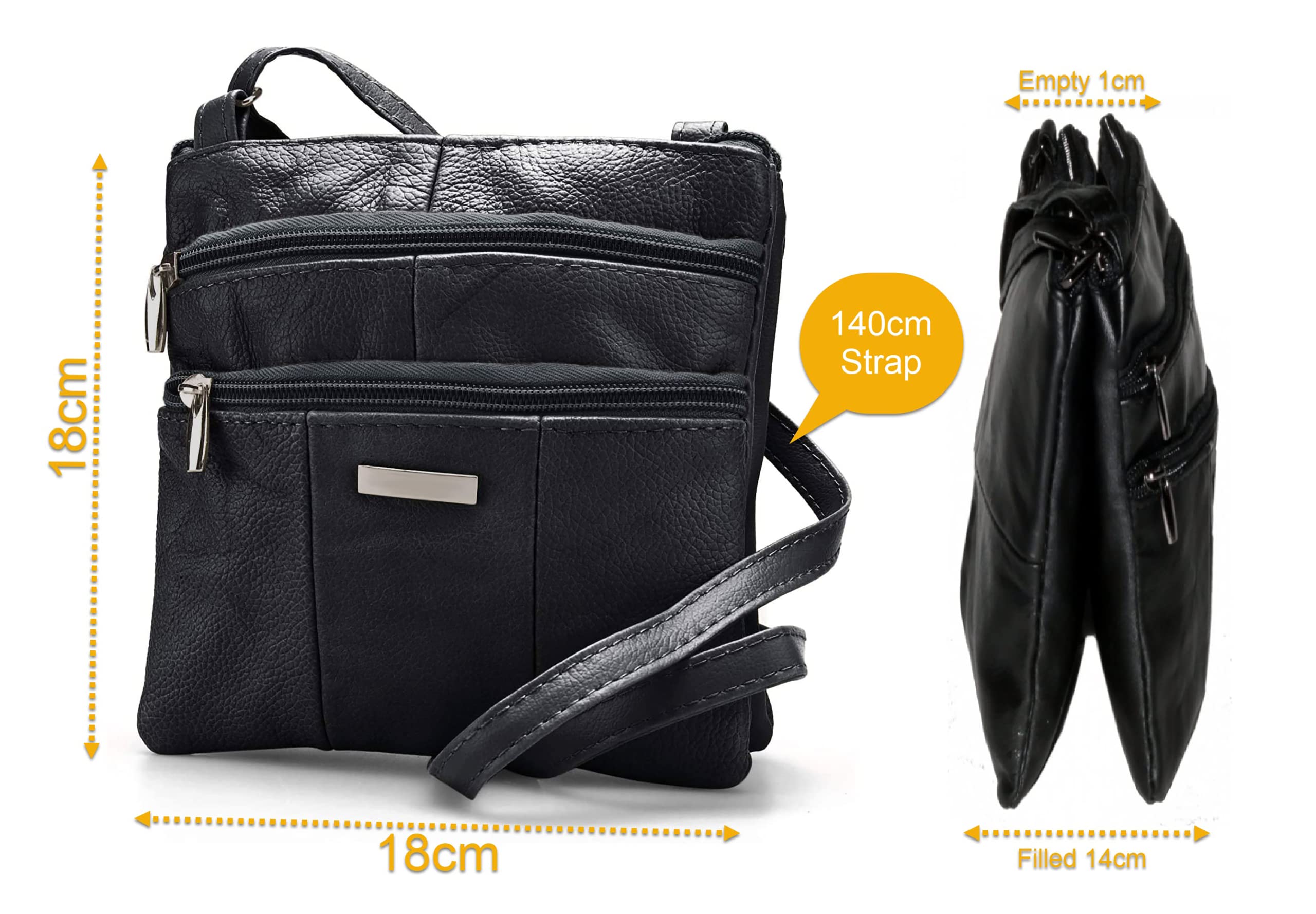 Lorenz Ladies Small Genuine Soft Leather Cross Body / Shoulder Bag (1) # 1941 - Black