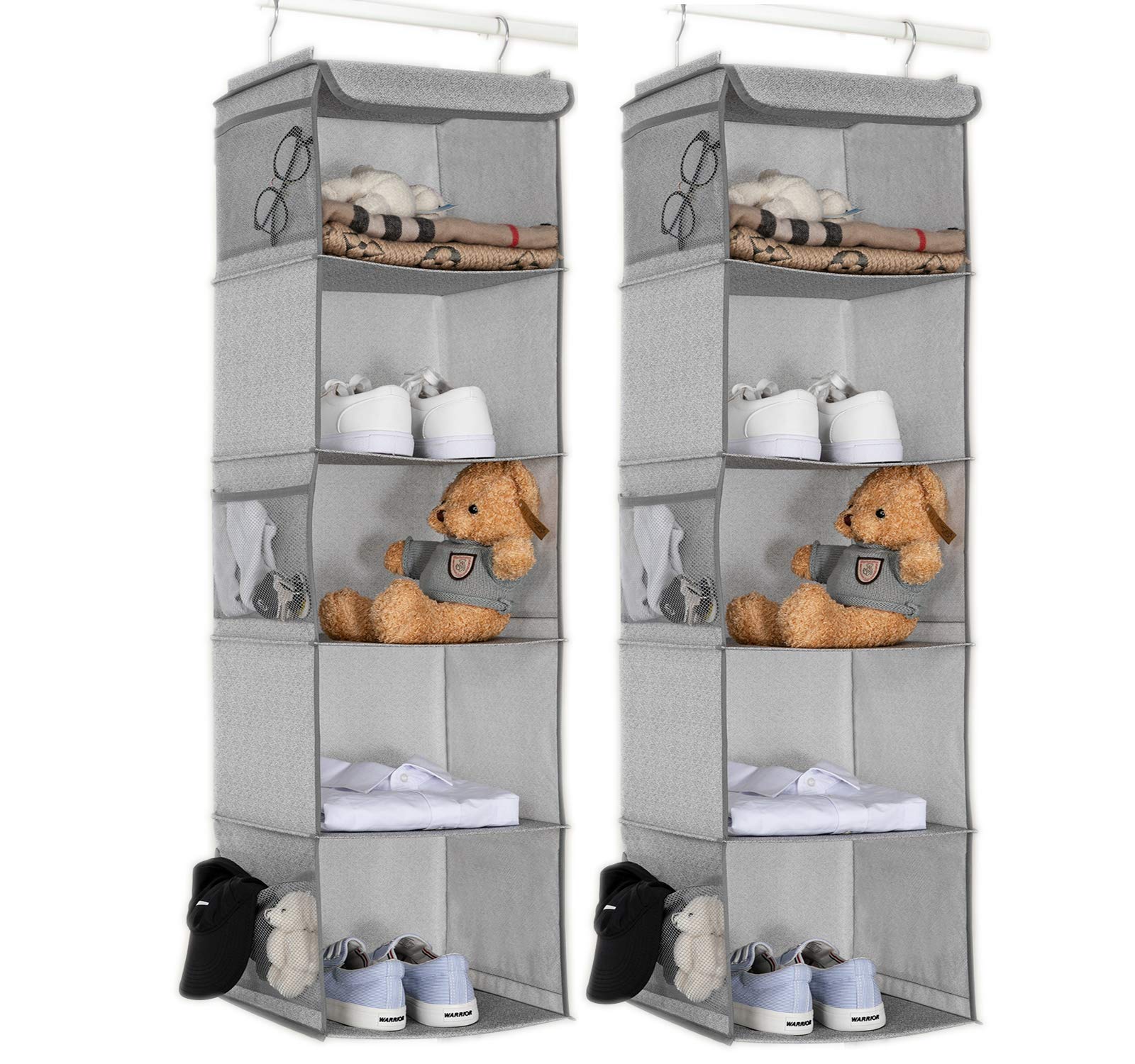 Photo 1 of BrilliantJo 5 Shelves Hanging Closet Organizer, 2 Pack Hanging Storage with 6 Side Pockets for Clothes Bags, 43"x12"x12"(Light Gray)