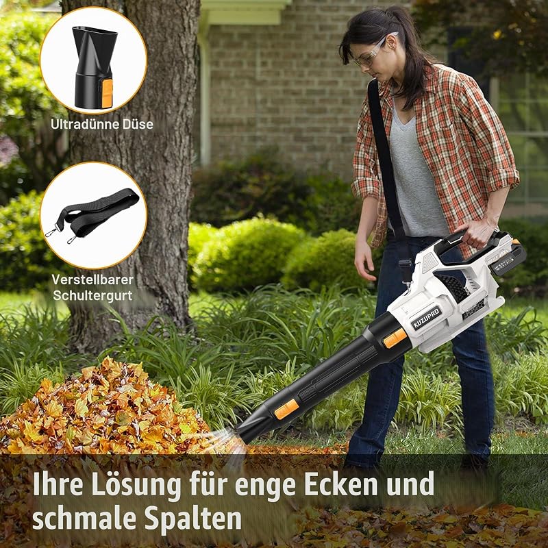 Laubbläser Akku, 21V Laubbläser mit 2 × 4,0 Ah Akkus, 3 Stufen