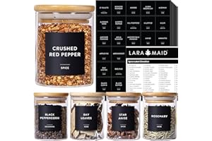 LARAMAID 293 Minimalist Spice Label Set, White Text on Black Vinyl Waterproof Label Sticker with Removable Adhesive - Fits on Round, Square and Rectangle Jars - Organize Spice, Herb and Seasonings