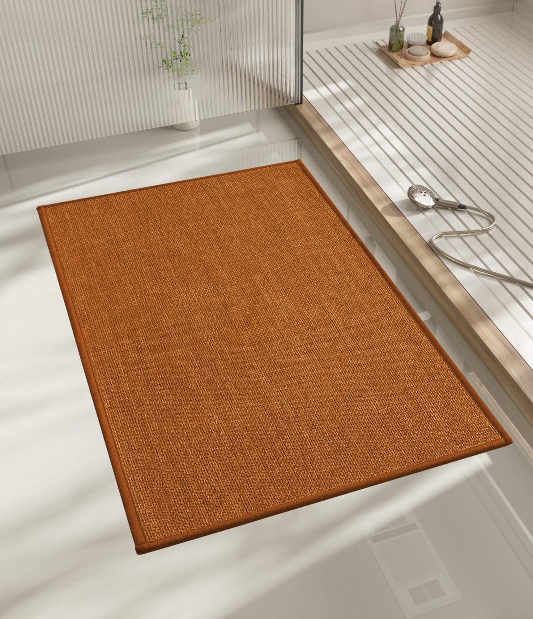 Photo 1 of chakme Bathroom Rugs Mat 24x17, Ultra Thin Non Slip Bath Mat Small Quick Dry Absorbent Bath Mat for Bathroom, (Orange, 24"x17")