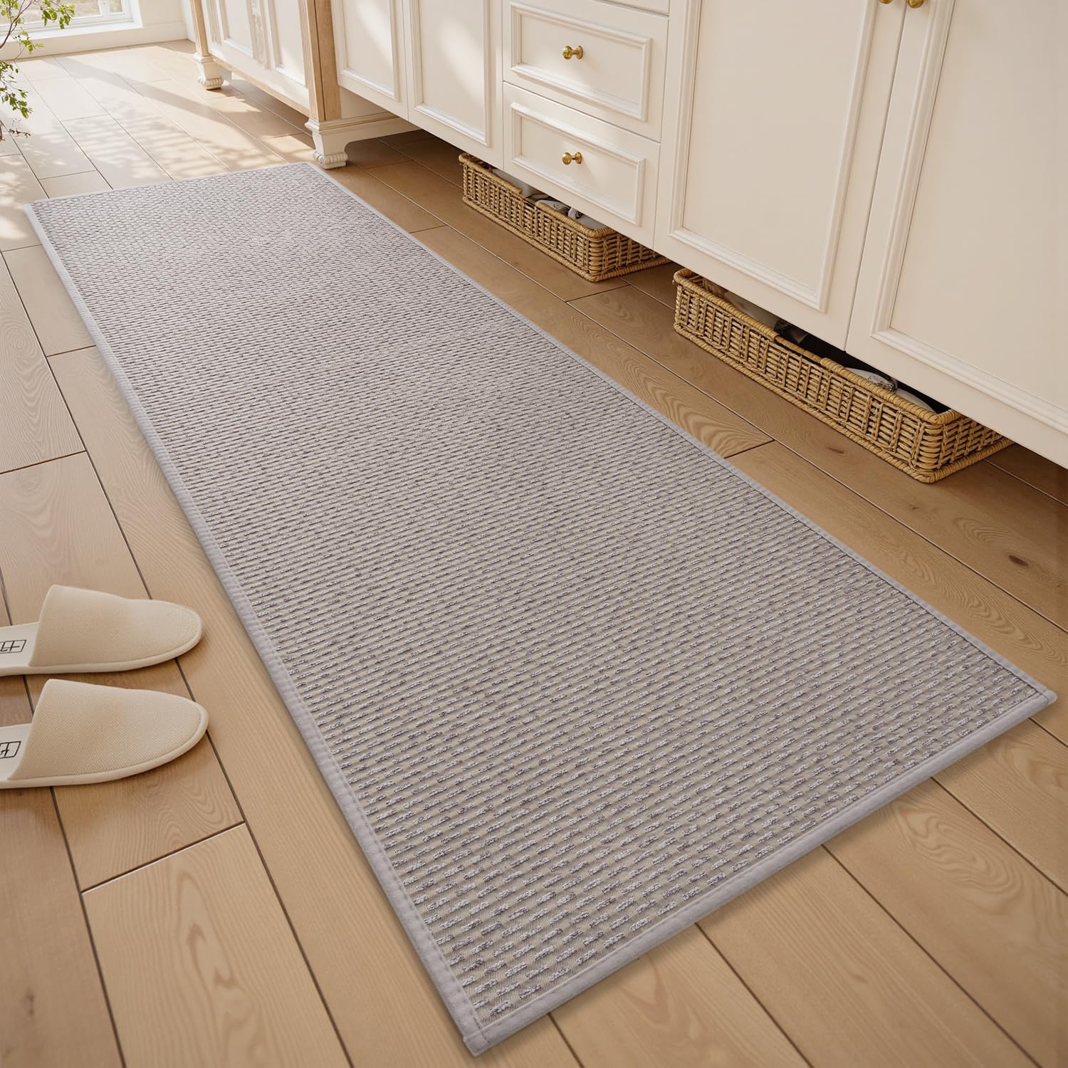 Photo 1 of RESARE Non Slip Bathroom Runner - Machine Washable Bath Rugs, Super Absorbent Bath Mat Quick Dry Bath Runner, Bath Mat Ultra Soft Rugs for Bathroom Floor, 20"x70" Light Grey