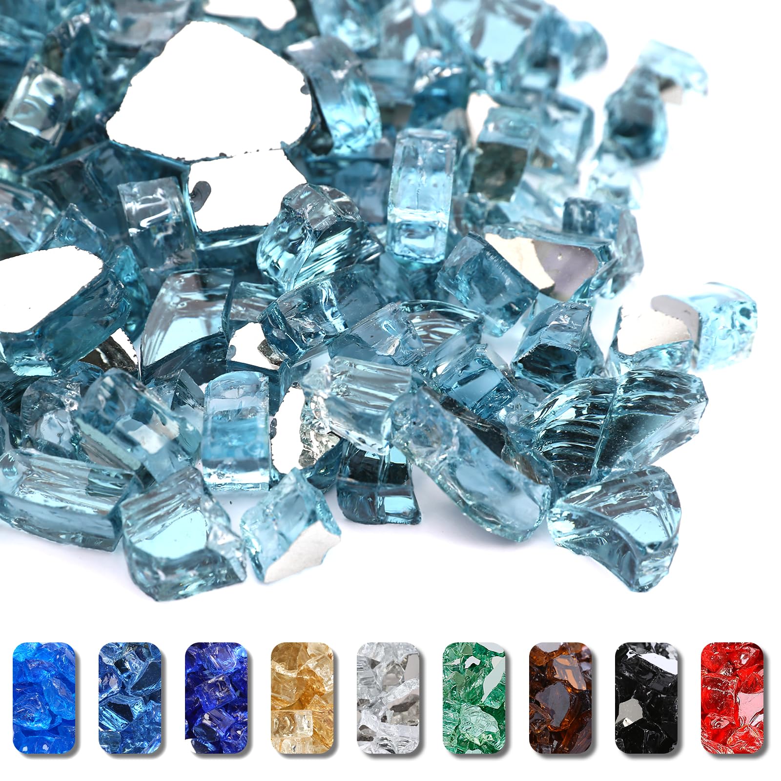 GRISUN Aqua Blue Fire Glass for Fire Pit, 20 Pounds 1/4 Inch High Luster Reflective Tempered Glass Rocks for Natural or Propane Fireplace, Safe for Outdoors and Indoors Firepit Glass Image GRISUN Aqua Blue Fire Glass for Fire Pit, 20 Pounds 1/4 Inch High Luster Reflective Tempered Glass Rocks for Natural or Propane Fireplace, Safe for Outdoors and Indoors Firepit Glass Image