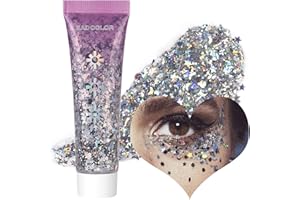 BADCOLOR Silver Face Body Glitter Gel, Holographic Shimmer Chunky Glitters Makeup for Hair Nails Eye Lips, Music Festival Concert Rave Accessories Party, Long Lasting Sparkling Mermaid Sequins Gel Kit