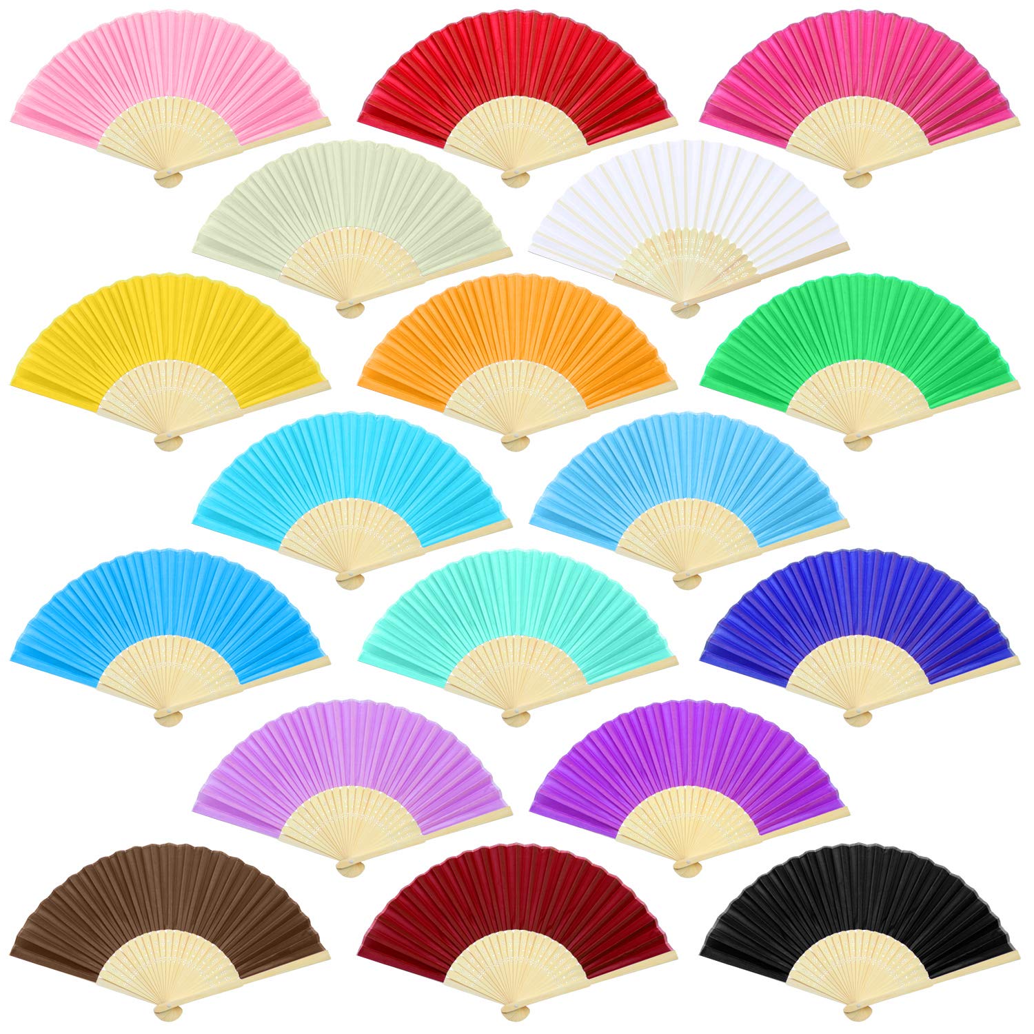 ANECO 18 Pieces 18 Colors Handheld Fans Cloth Hand Fans Bamboo Folding Fans for Wedding Decoration, Church Wedding Gifts, Party Favors, DIY Decoration