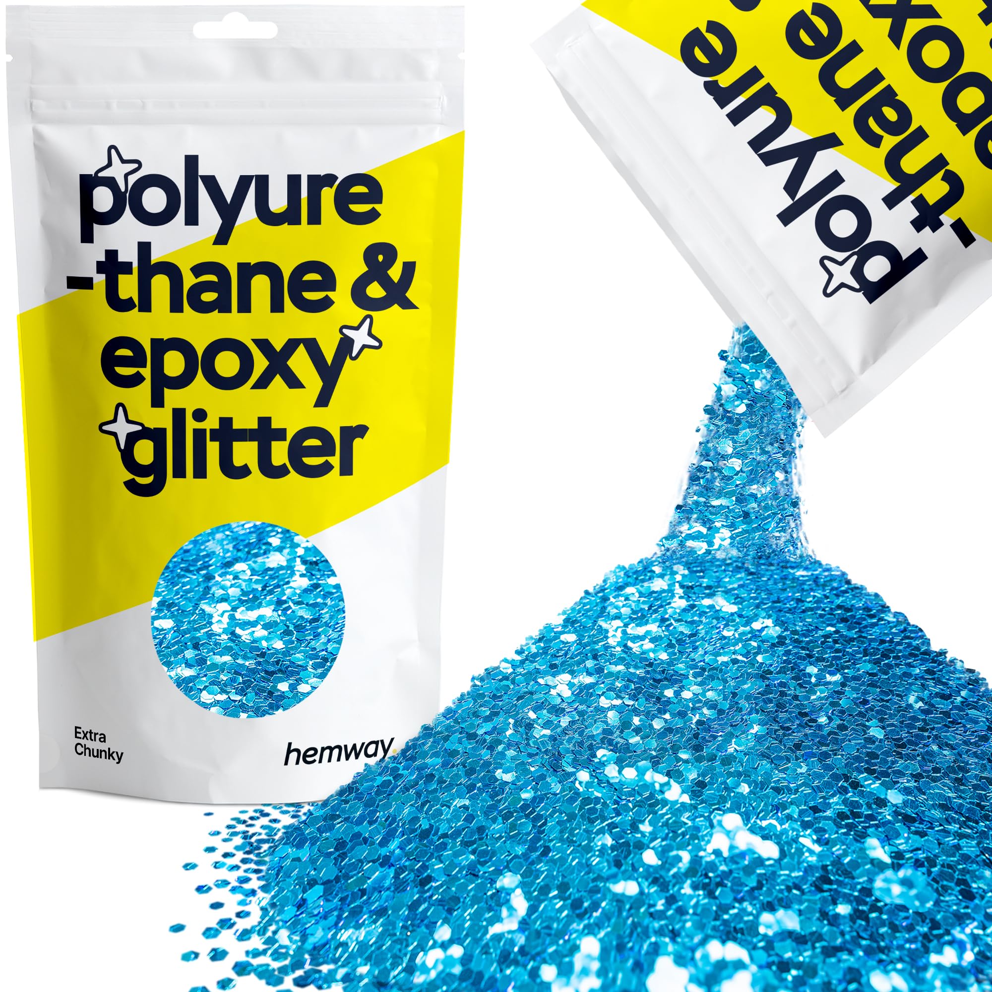 Hemway Resin Glitter Ocean Blue 100g Extra Chunky | Polyurethane & Epoxy Glitter for Resin Crafts, Tumblers, Coasters, Floor & Table Art