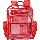 KUI WAN Clear Backpacks for School Large Clear Bookbag with Multi-Pockets PVC Transparent Backpack for College,Work,Red