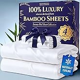 DECOLURE 100% Viscose Derived from Bamboo Sheets King Size - Luxury 4 Pc Naturally Cooling Sheets, Ultra Soft Bed Set - Deep 17" Pockets, Durable Double Stitching, Oeko Tex Standard (White)