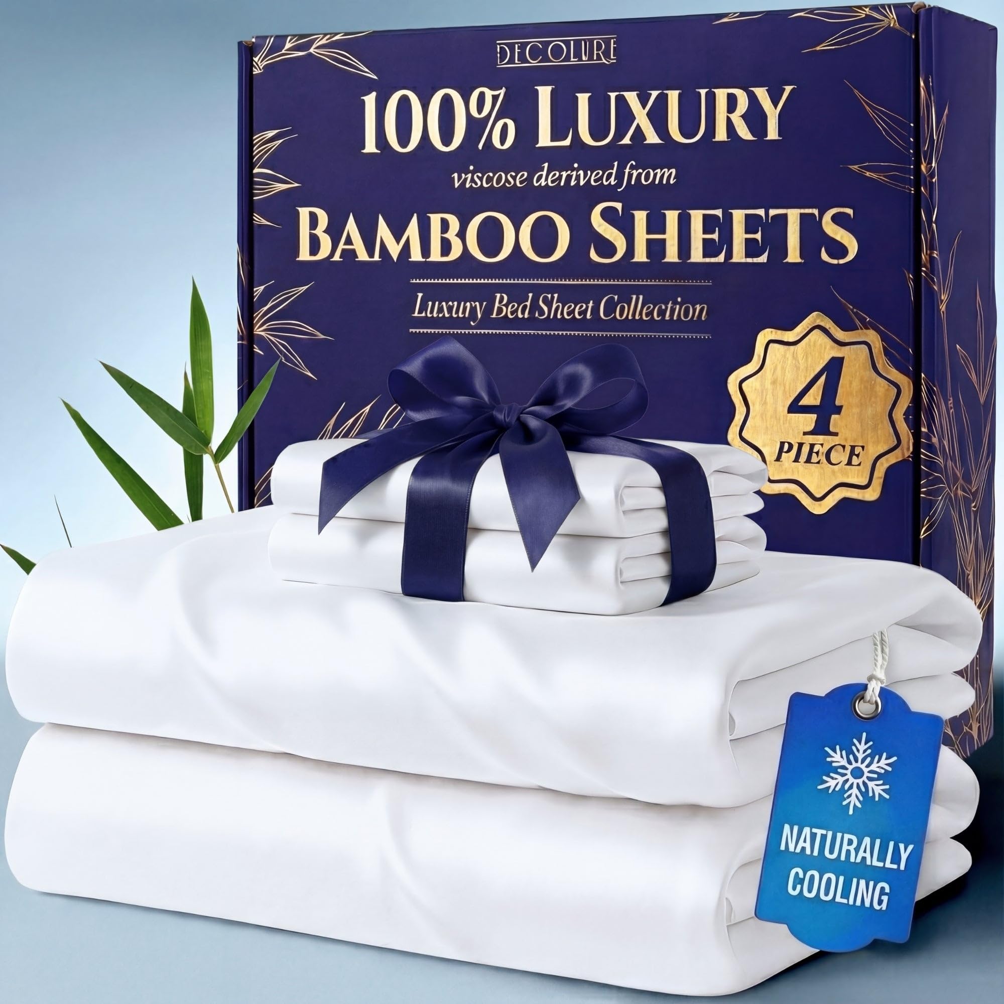 Photo 1 of DECOLURE 100% Viscose Derived from Bamboo Sheets Queen Size - Luxury 4 Pc Naturally Cooling Sheets, Ultra Soft Bed Set - Deep 17" Pockets, Durable Double Stitching, Oeko Tex Standard (White)