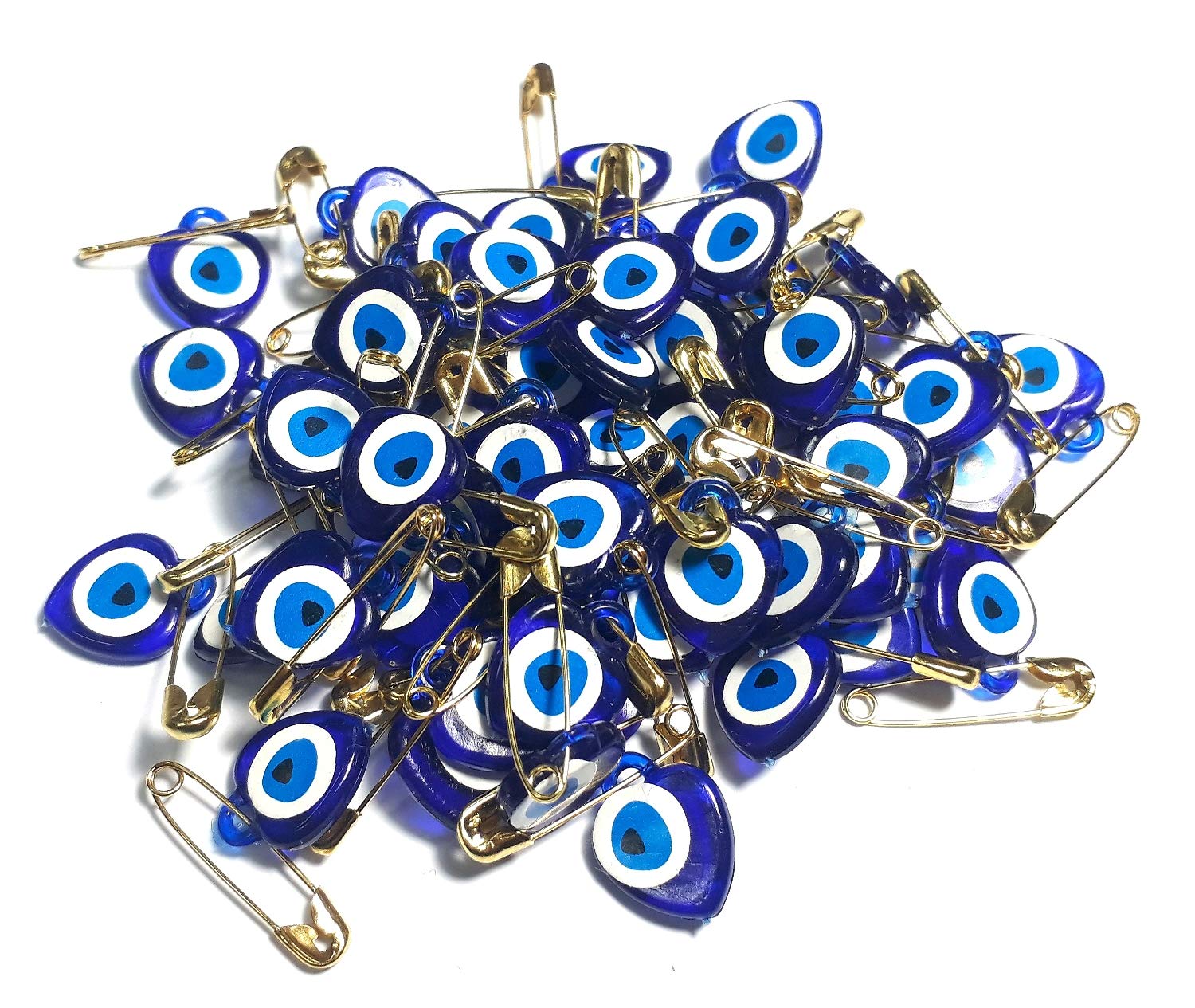 Perlin Nazar Boncuk Evil Eye Lucky Charm Talisman Heart with Safety Pin Turkish Blue Eye Evil Eye to Give as a Party Bag for Birth Christening Wedding Dügün Sünnet Nisan Pack of 100