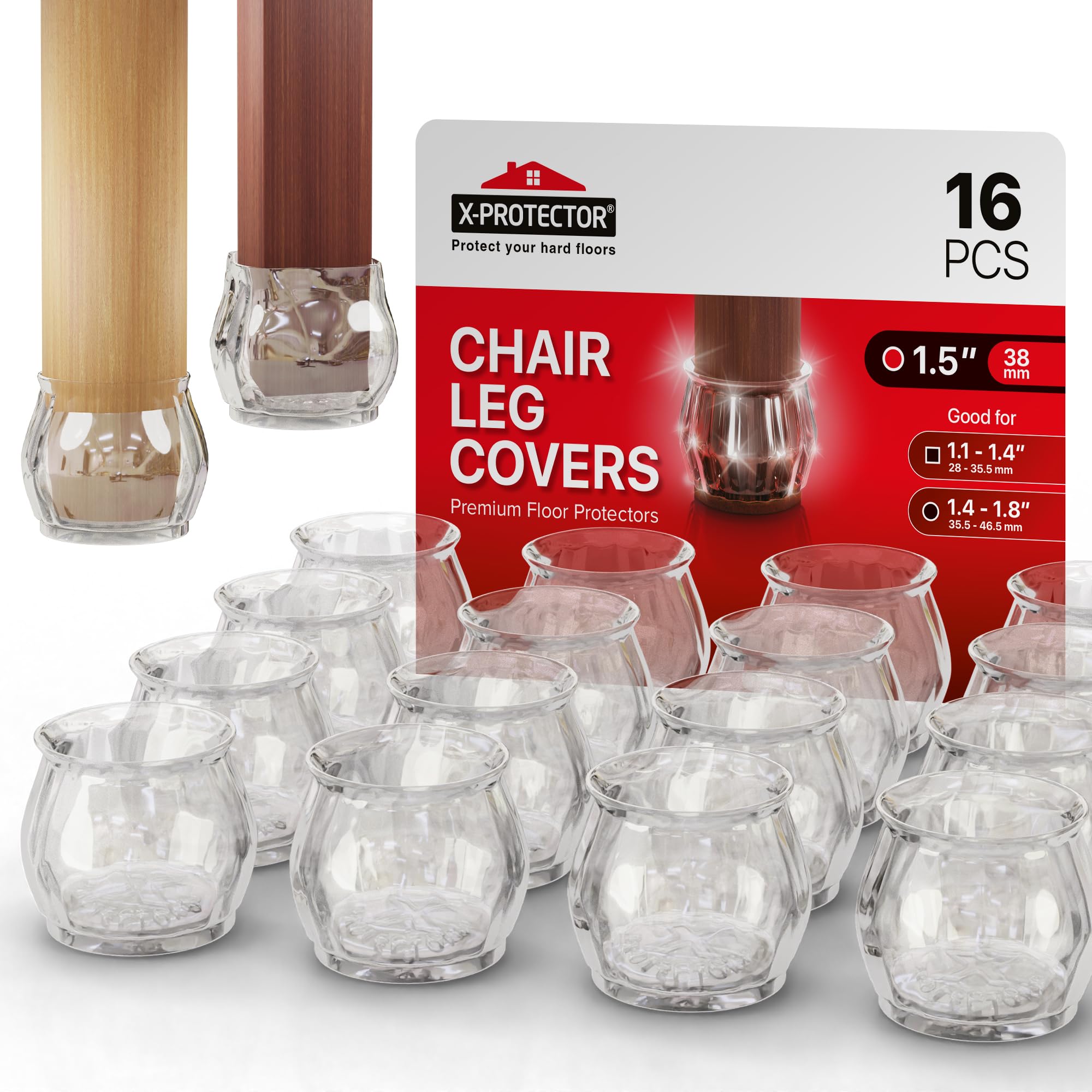 Photo 1 of X-Protector Silicone Chair Leg Floor Protectors with Non-Slip Bottom - 16 PCS - Anti-Slip Chair Leg Covers - Non-Skid Furniture Leg Caps - Furniture Pads for 1.4-1.8" Round & 1.1-1.4" Square Legs!